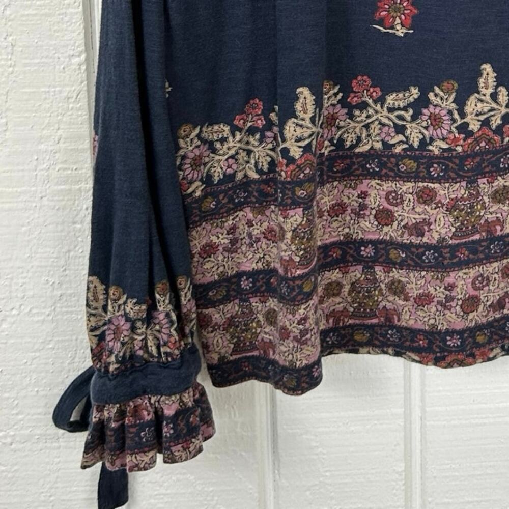 Lucky Brand Women Long Sleeve Floral Top Tshirt Blue Boho Cottage Fairy Size XS - Picture 3 of 8